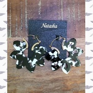 Natasha Black & White Floral Hoop Earrings